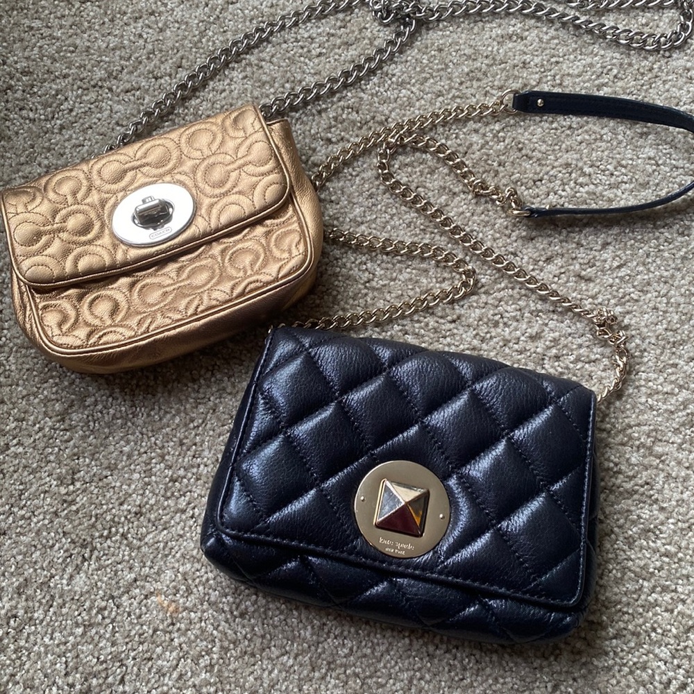 2 designer crossbody purses! 1 gold Coach person and 1 black Kate spade purse